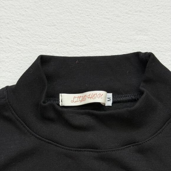 Liyo Hon Black Mock Neck Half Sleeve Stretch Top, Size Medium - Picture 3 of 5